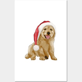 Christmas Hat Puppy Watercolor Illustration Posters and Art